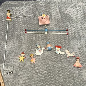 Vintage Wood Hand Painted By Irmi Mother Goose Humpty Musical Mobile WORKS Box